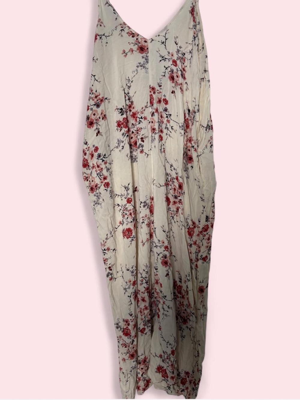 lovestitch Cream Maxi Dress with Pink-Red Floral Print